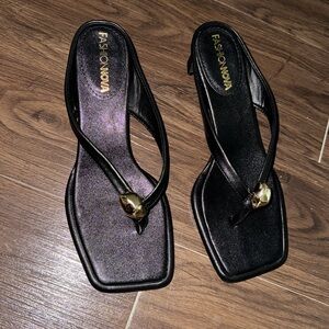 Fashion Nova Black Sandals with Gold Accent
